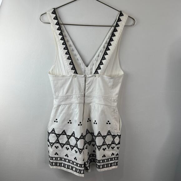 MAJE Ika White Black Romper Western Embroidered Crisscross Strap Open Back Sz 38 - Picture 5 of 9